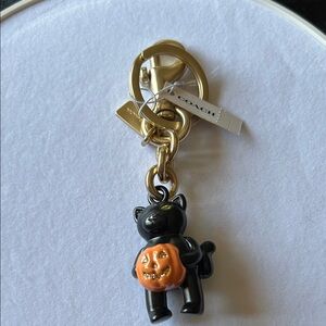 Coach Halloween Black Cat and Orange Pumpkin Keychain